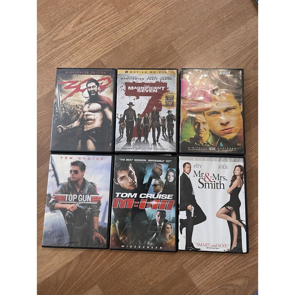 Action Movie DVD Lot 6 Movies Fight Club Top Gun 300 Magnificent Seven MI3